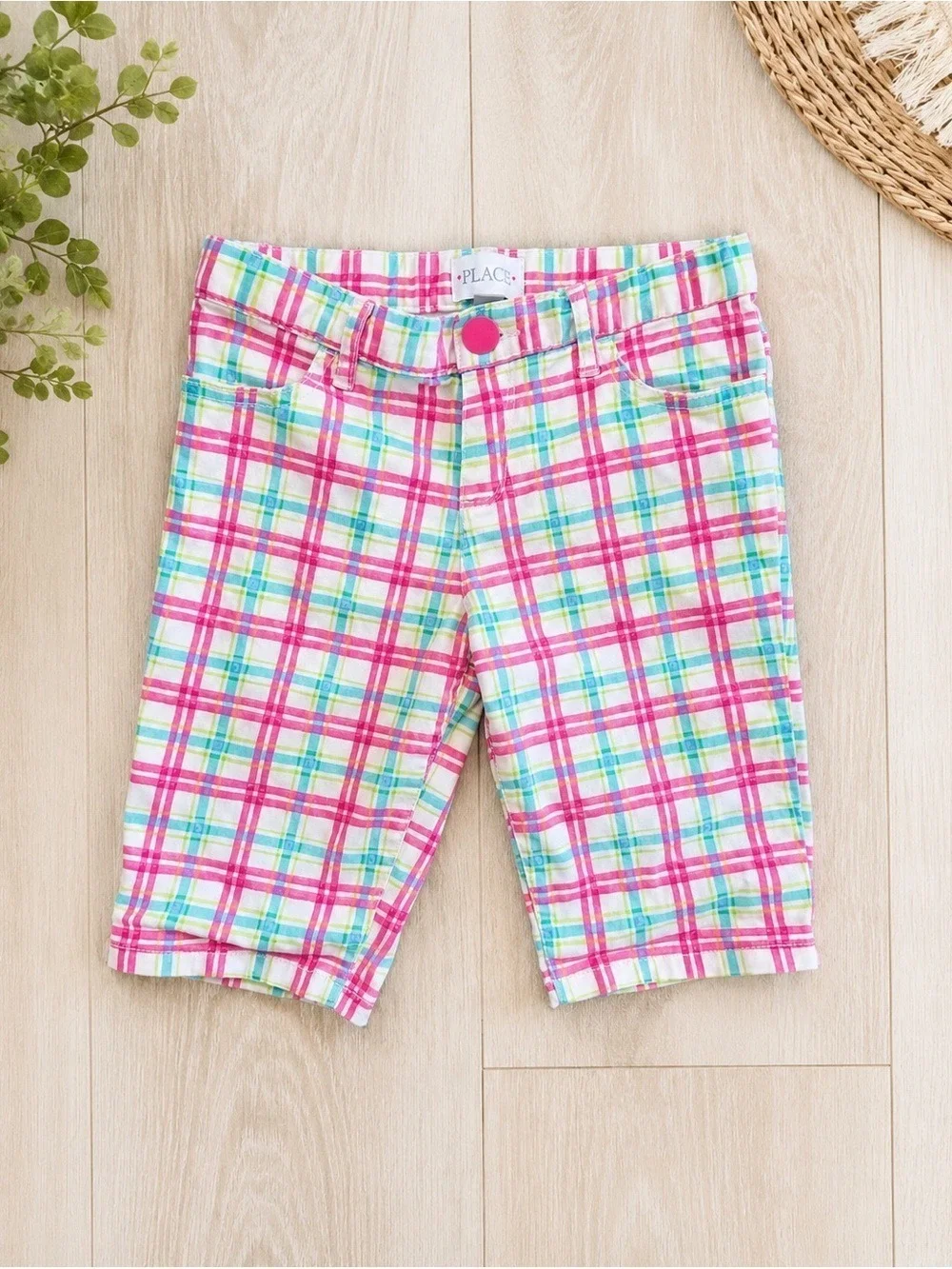 The Children's Place Girls Pink Plaid Bermuda Shorts Size 10